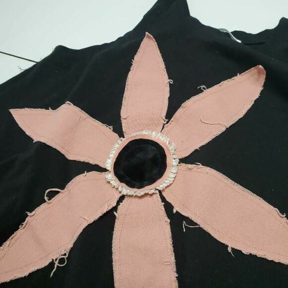 Lost Petal Linens Womens Blouse Black Sleeveless Scoop Neck Stretch Applique M - Picture 4 of 8